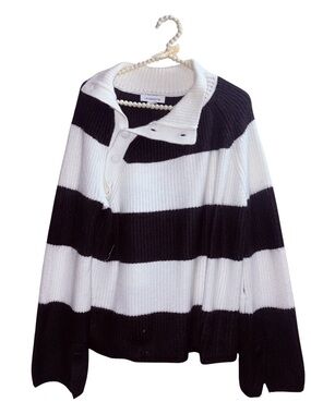Liz Claiborne Black and White Striped Shawl-Collar Sweater